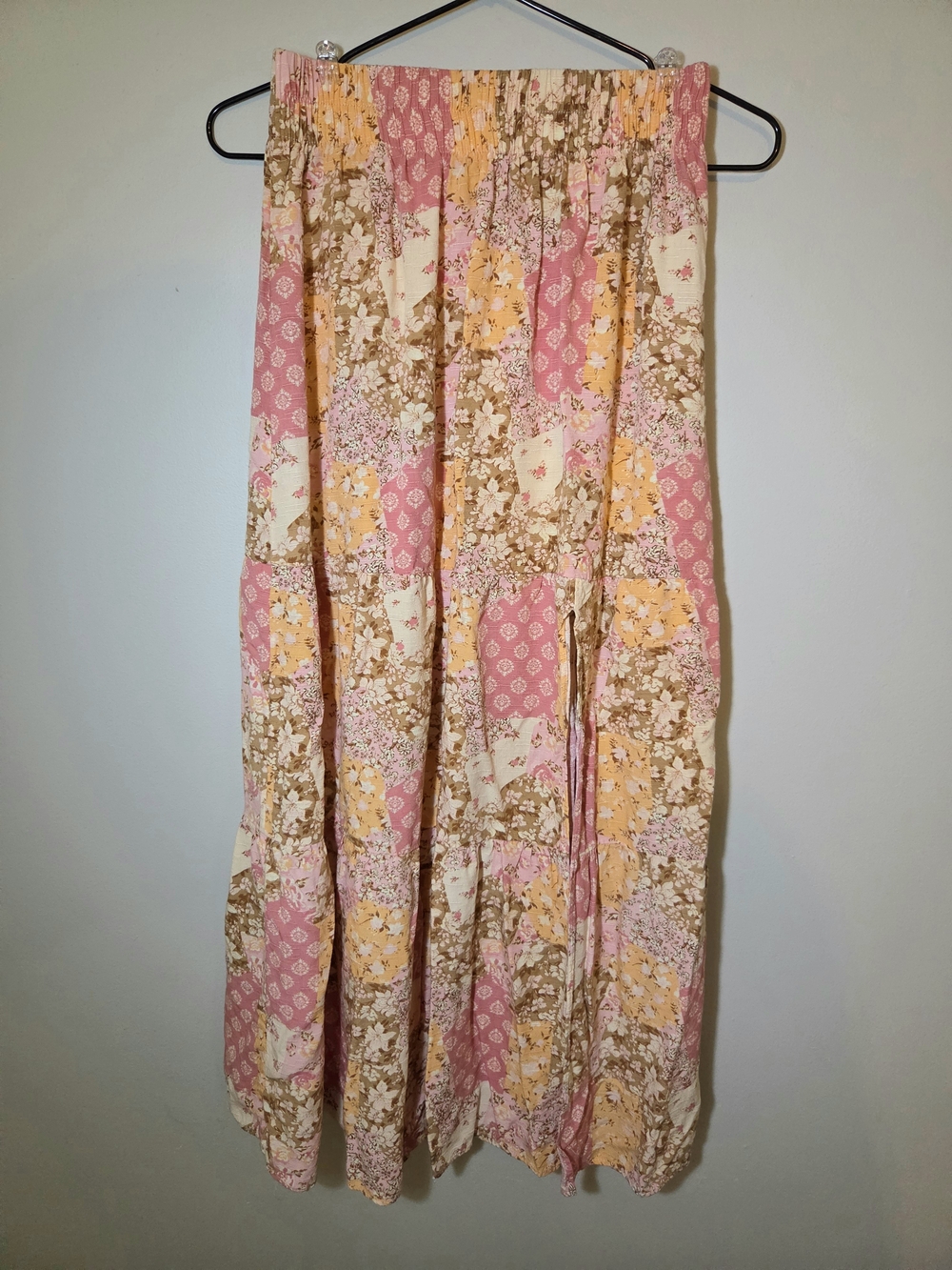 XS 100% Rayon Cottagecore Boho Fairycore Whimsy slit Maxi Skirt Floral Patchwork